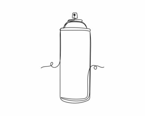 Continuous one line drawing of an aerosol spray icon in silhouette on a white background. Linear stylized.