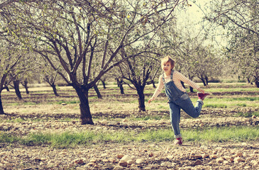 Funny outdoor portrait of 10 years old girl