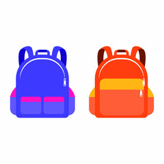 vector school backpack. flat image of two backpacks with shoulder straps