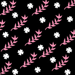 Pink and white nature element flowers and leaves pattern design