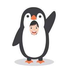 cute boy cartoon wearing penguin costume