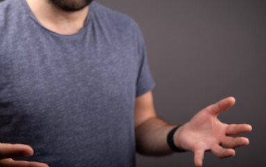 man mid section with hand out