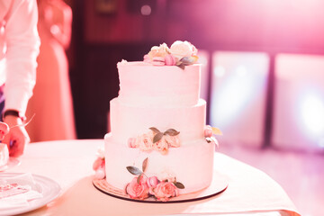 Luxury decorated wedding cake on the table