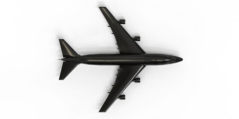 Fototapeta na wymiar Large passenger aircraft of large capacity for long transatlantic flights. Black airplane on white isolated background. 3d illustration.