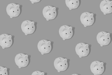 Cute pattern with a piggy banks on a dark background. Mnimal  black and white design