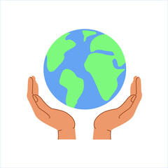 Earth day concept. Hands holding globe, earth.  Saving the planet, environment. Vector illustration EPS10.