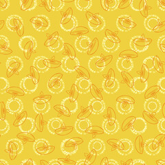 Vector yellow Diwali festival with simple lamp and circle effects seamless pattern background. Perfect for fabric, wrapping paper and wallpaper projects. Surface pattern design.