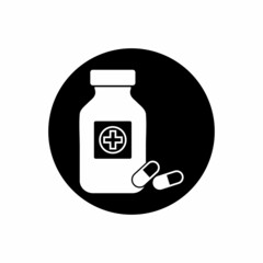 Medicine and Bottle Icon. Rounded Button Style Editable Vector EPS Symbol Illustration.