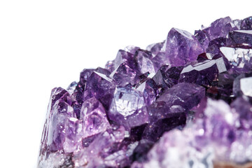 Amethyst Crystal Druse  macro mineral on white background