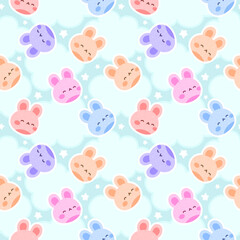 Rabbit with cute bunny seamless pattern, kawaii rabbit animals background, easter vector illustration