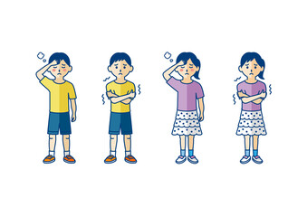 風邪気味の子供の全身イラスト