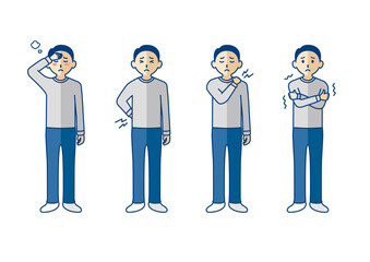 体調不良に悩む男性の全身イラスト