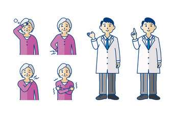 体調不良のシニア女性と医者