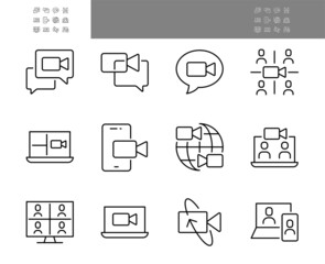 Video Conference Set of Linear Icons, a simple vector set has icons, Video call, Video training, Video Chat, Editable Stroke, 64x64 pixels