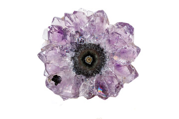 Macro mineral amethyst stone on white background