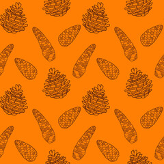 Fir cones pattern. Autumn and winter plants are decorated with a pattern. Design element for print, label, packaging template. Vector illustration.