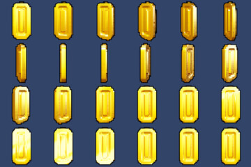 3D Illustration Spinning Gold Coin In Pixelart Style For Your Game