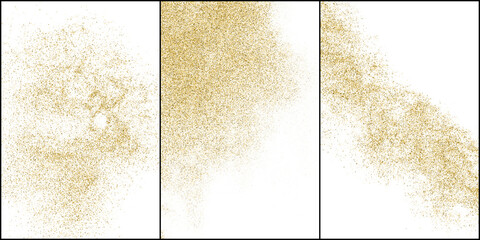 Set of Gold Glitter Texture Isolated On White. Amber Color Sequins. Stardust Background. Golden Explosion Of Confetti. Vector Illustration, Eps 10.