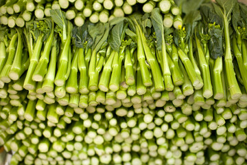 Close-up to green vegetables in the street market of Hong Kong