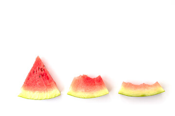 slices of watermelon. watermelon rind. the process of eating a fruit. healthy food or late summer concept. top view.