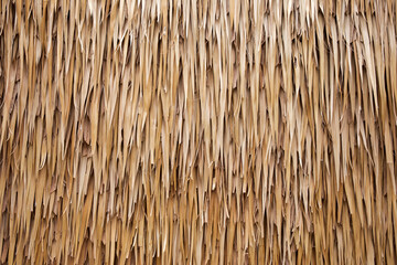 Brown hay roof is stacked on top of each other as a textured background. © Prasong Takham