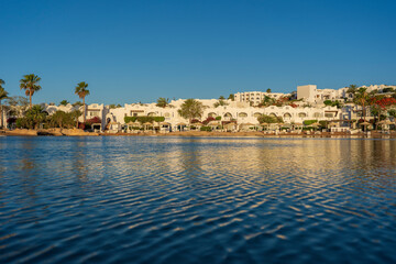 Fototapeta na wymiar Calm beach on the red sea at morning in Sharm El Sheikh, Egypt