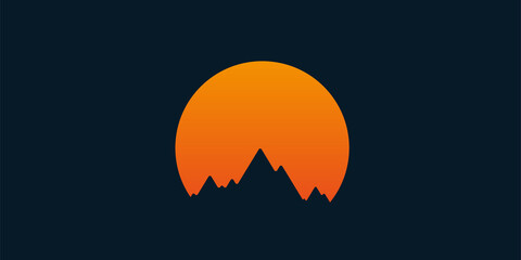 Mountain silhouette over sun illustration