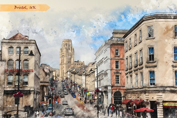 city life of Bristol,  in sketch style - obrazy, fototapety, plakaty