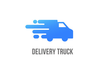 Blue delivery logo, truck with wings, emblem and icon concept design