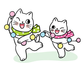 Hand draw cartoon cute cats playing, Christmas day vector.