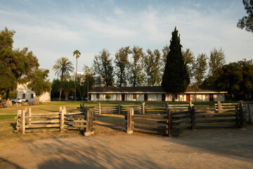 Sunset view of a historic park in the Encino neighborhood of Los Angeles, California, USA.
