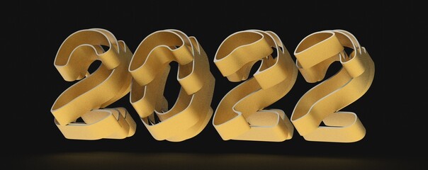 Gold number 2022 isolated on white background. 3d illustration