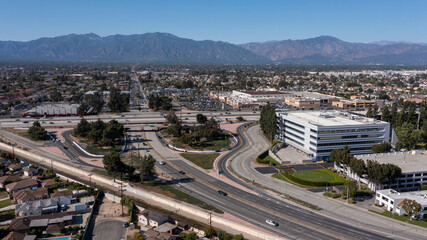 Daytime aerial view of the downtown area of El Monte, California, USA. - obrazy, fototapety, plakaty