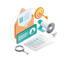 Isometric illustration design concept. campaigns and promotions by email