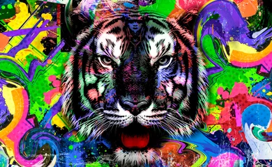 Foto op Aluminium Tiger head with creative abstract element on white background © reznik_val