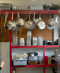 Pots and pans in a kitchen