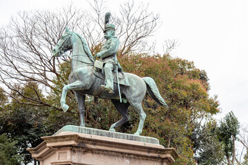Fototapeta na wymiar TOKYO, JAPAN - FEBRUARY 8, 2019: Statue of Prince Komatsu Akihito (Komatsu no miya), Ueno Park, Tokyo