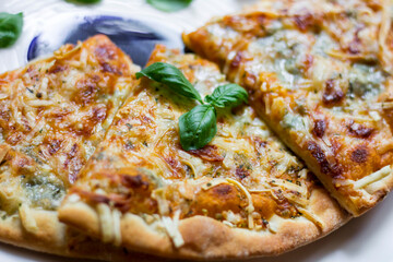 Pizza slices in the plate, close up food