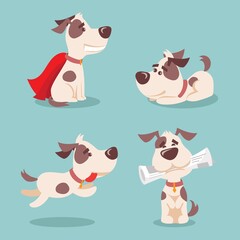 Obraz premium Vector illustration set of cute and funny cartoon little dogs-pupies.