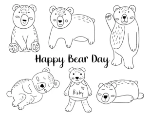 Fototapeten Happy Bear Day cartoon doodle style,line hand drawn,vector illustration. © Kunnika
