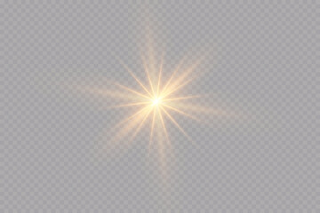 Fototapeta premium A set of light effects, golden stars, the sun is shining. sparkling particles.