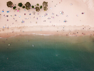 Overhead drone shot of beach in Hong Kong