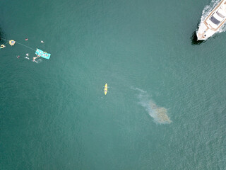 People playing in the sea, drone shot, Hong Kong