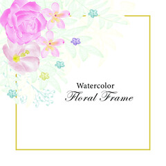 Golden floral frame background, splash with watercolor nature Free Vector