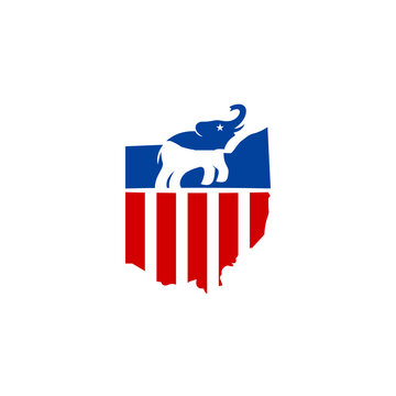 Republican Party Logo. Elephant icon and Ohio Map Symbol. Vector Illustration.