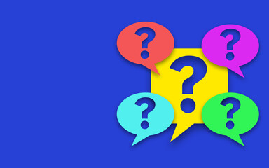 Question mark on speech bubble. Colorful bubbles with question mark in Royal Blue Background with copy Space 
