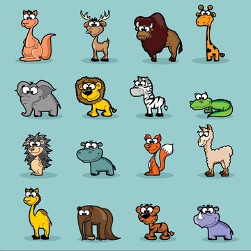 Super set of different vector cute cartoon animals