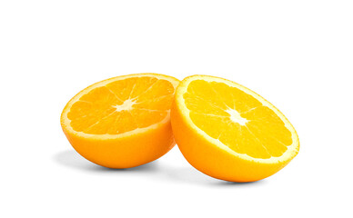 Orange fruit halved isolated on white background