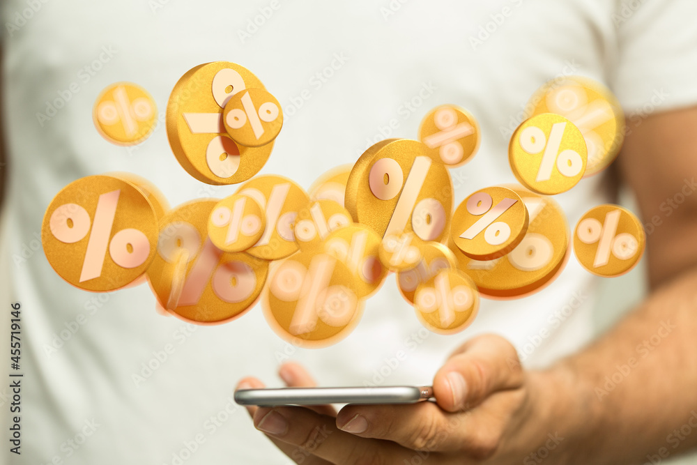 Poster Sales icons floating in the air 3D rendering