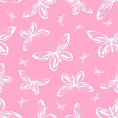 Obraz na płótnie Canvas Seamless pattern with rainbow butterflies on a white background. Pattern for fabrics, wrapping paper.